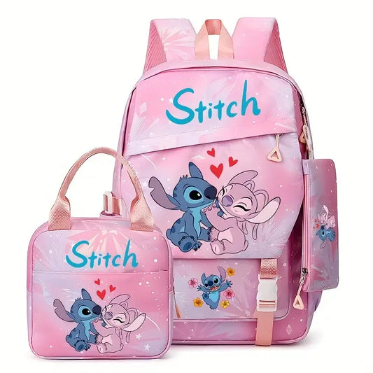 Ensemble sac à dos Stitch et Angel - Rose et Inscription Bleue