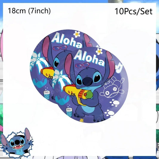Lot de 10 assiettes Stitch - Aloha 18 cm
