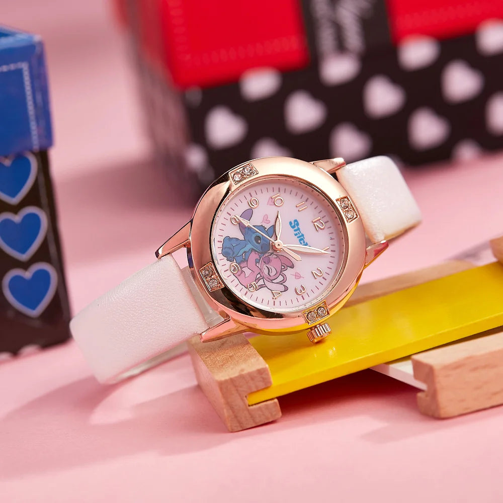 Montre Stitch et Angel - Dorée Rose à Bracelet Rose