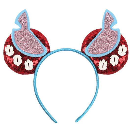 Serre-tête oreilles Stitch Rouges à Feuilles Blanches