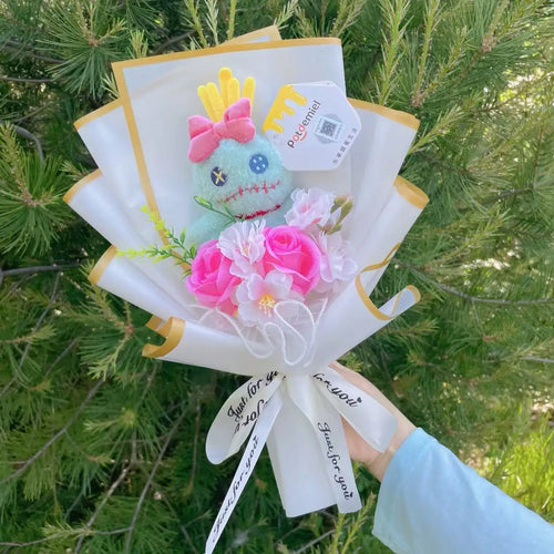 Bouquet avec peluche Poupée de Lilo - Fleurs Roses