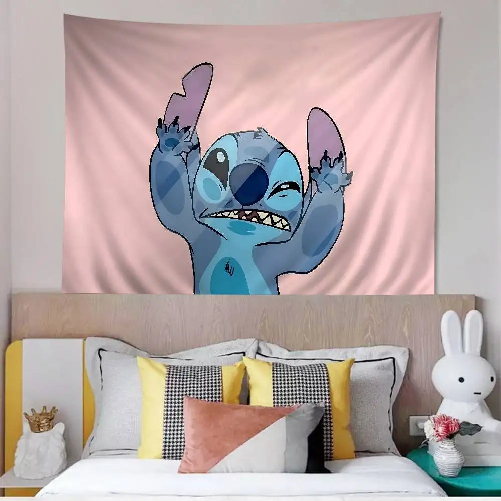 Wandtenture Stitch - Grimace op Rose Achtergrond