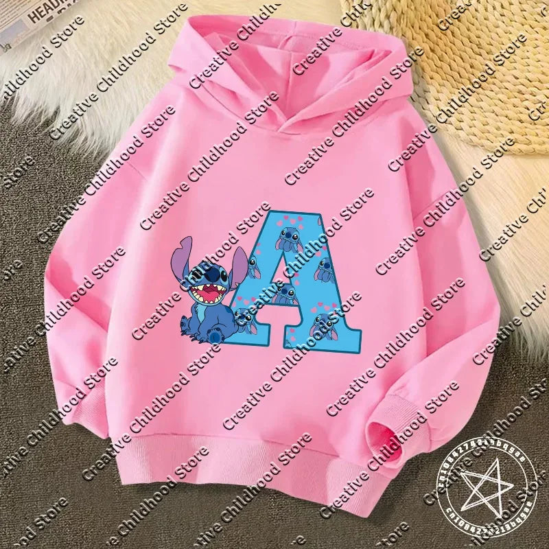 Sweat à capuche Stitch - Rose et Lettre A