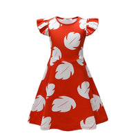 Rouge à Feuilles Blanches et Manches Bouffantes