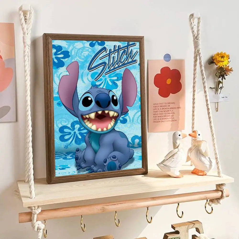Affiche Stitch - Sourire et Hibiscus Bleus