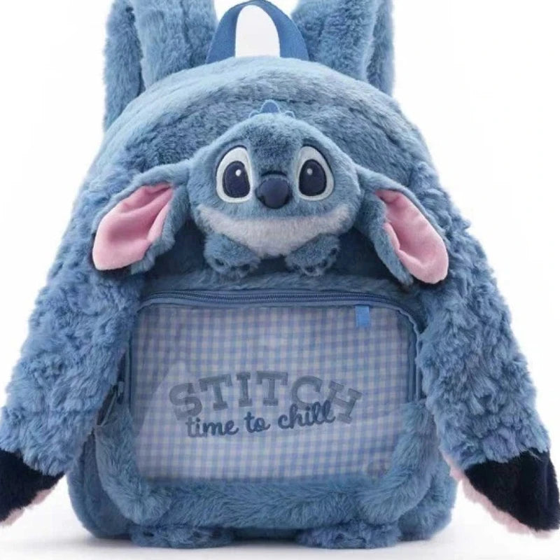 Sac à dos peluche Stitch - Bleu avec Poche à Carreaux