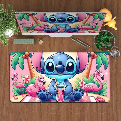 Stitch-Mauspad – Flamingos und Getränk