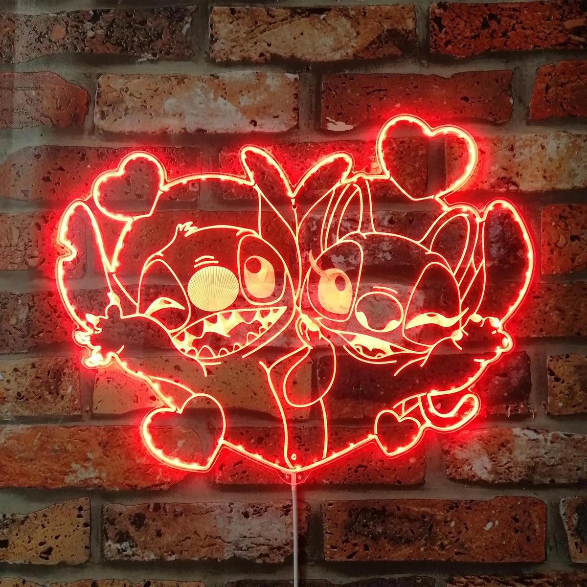 Enseigne LED Stitch et Angel - Cœur Multicolore