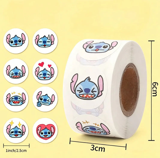 Rouleau de 500 autocollants Stitch - Expressions du Visage