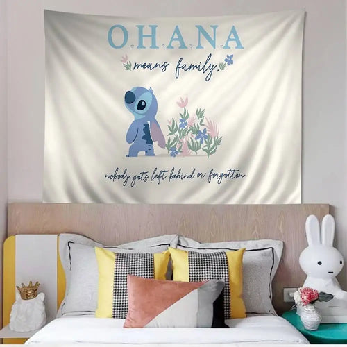 Tenture murale Stitch - Ohana et Fleurs
