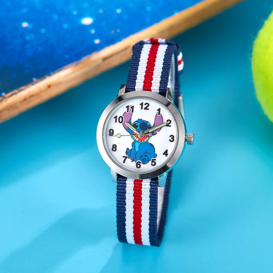 Montre Stitch - Bracelet Rayé Bleu Blanc Rouge