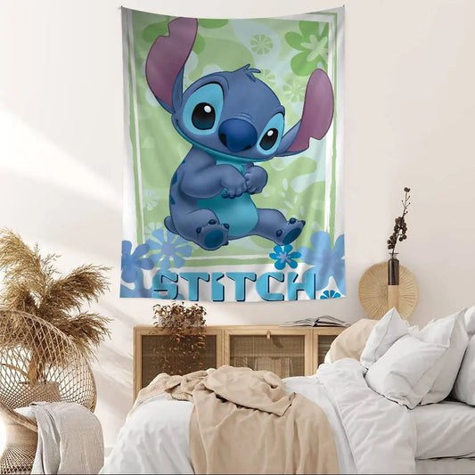 Tenture murale Stitch - Assis sur Fond Vert Fleuri