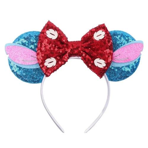 Serre-tête oreilles Stitch Horizontales avec Nœud Rouge