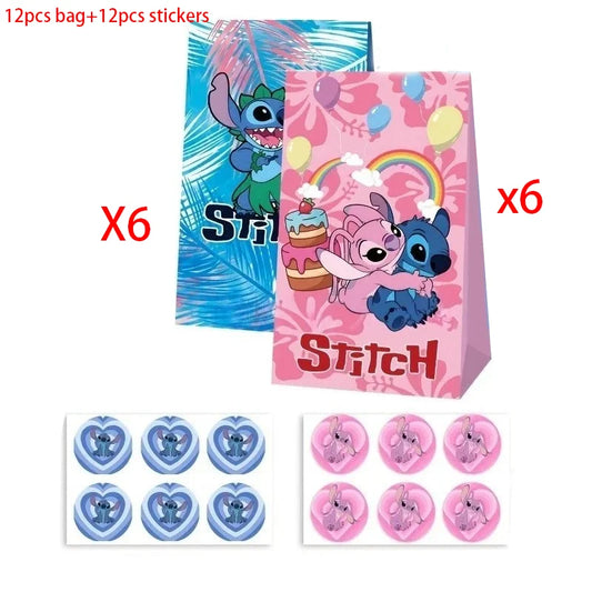 Lot de 12 sachets cadeaux Stitch et Angel - Avec 12 Autocollants