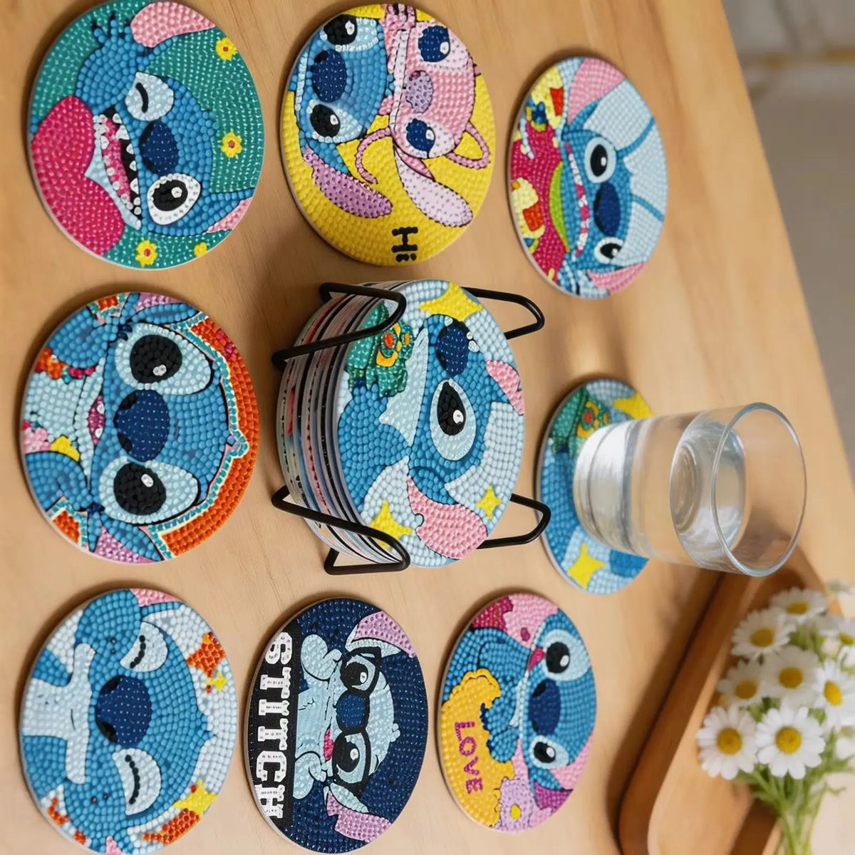 Kit de 8 dessous de verre diamant Stitch - Portraits Pop et Cœurs
