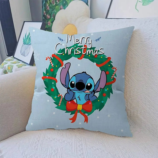 Housse de coussin Stitch - Couronne de Noël