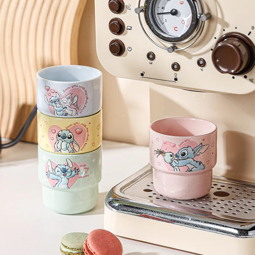Lot de 4 tasses empilables Stitch et Angel - Couleurs Pastel