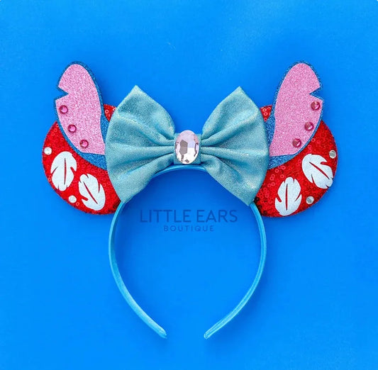 Serre-tête oreilles Stitch Nœud Bleu Satiné