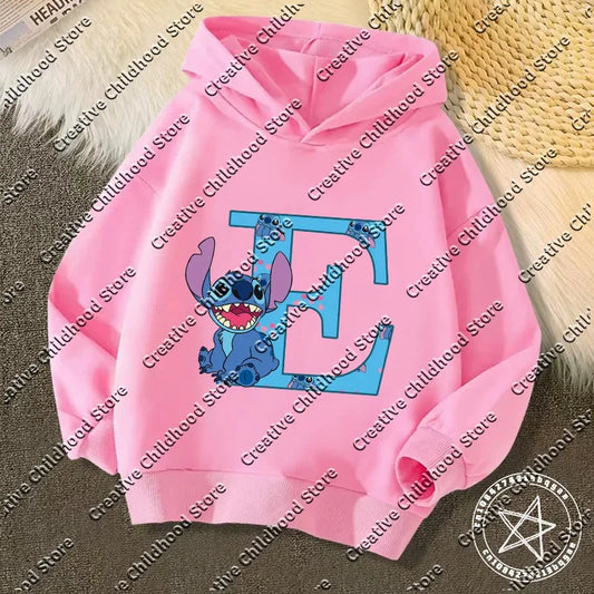 Sweat à capuche Stitch - Rose et Lettre E