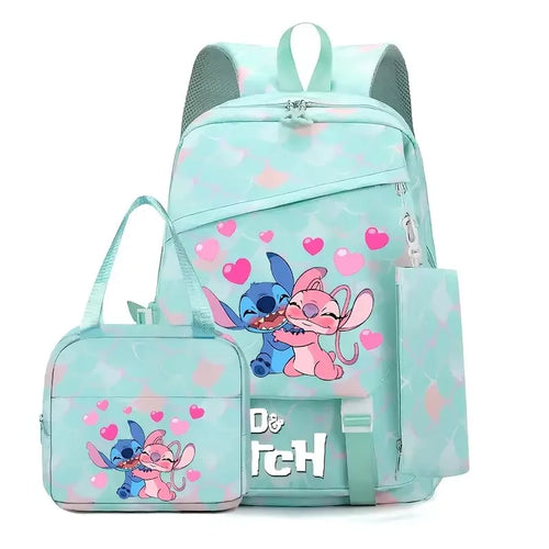 Ensemble sac à dos Stitch et Angel - Enlacés à Grandes Écailles Turquoise