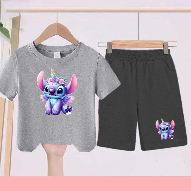 Ensemble Stitch - Licorne avec Haut Gris et Short Noir