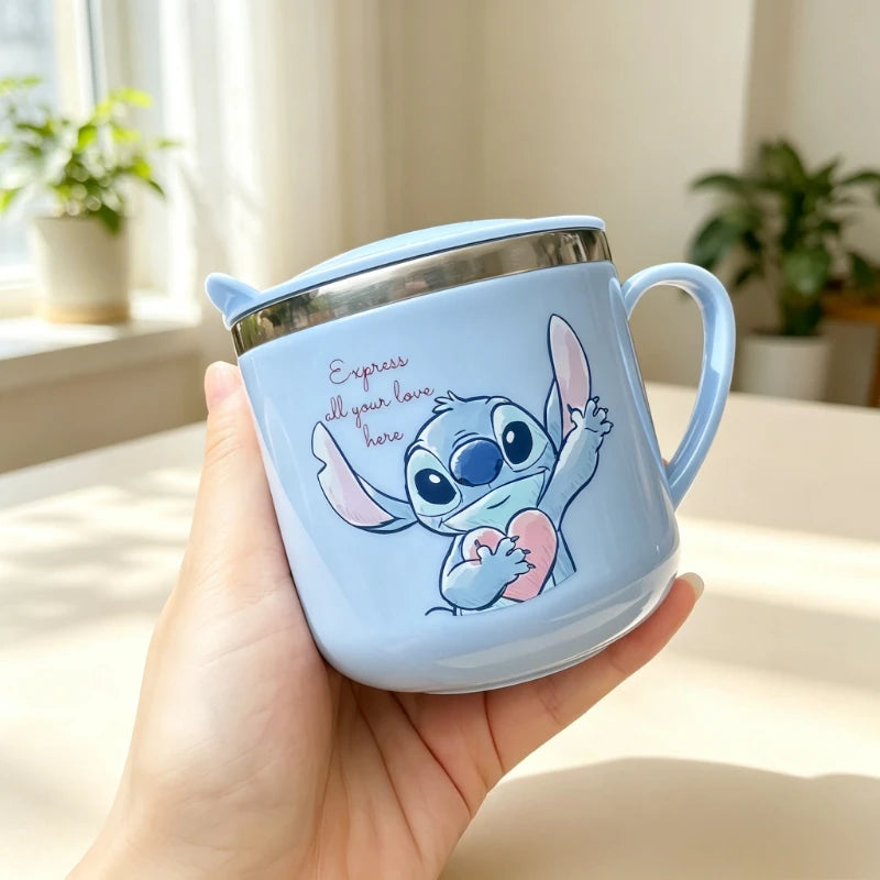Mug Stitch - Cœur Rose et Couvercle Bleu