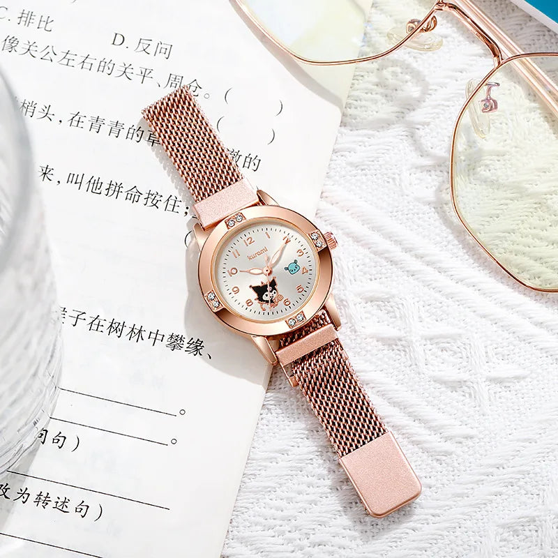 Montre Stitch et Angel - Bracelet Maillé Doré Rose