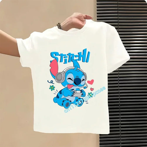 T-shirt Stitch Blanc Casque Audio et Manette