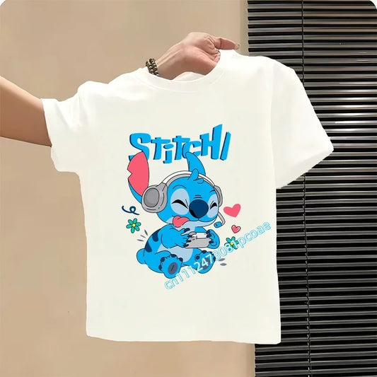 T-shirt Stitch Blanc Casque Audio et Manette